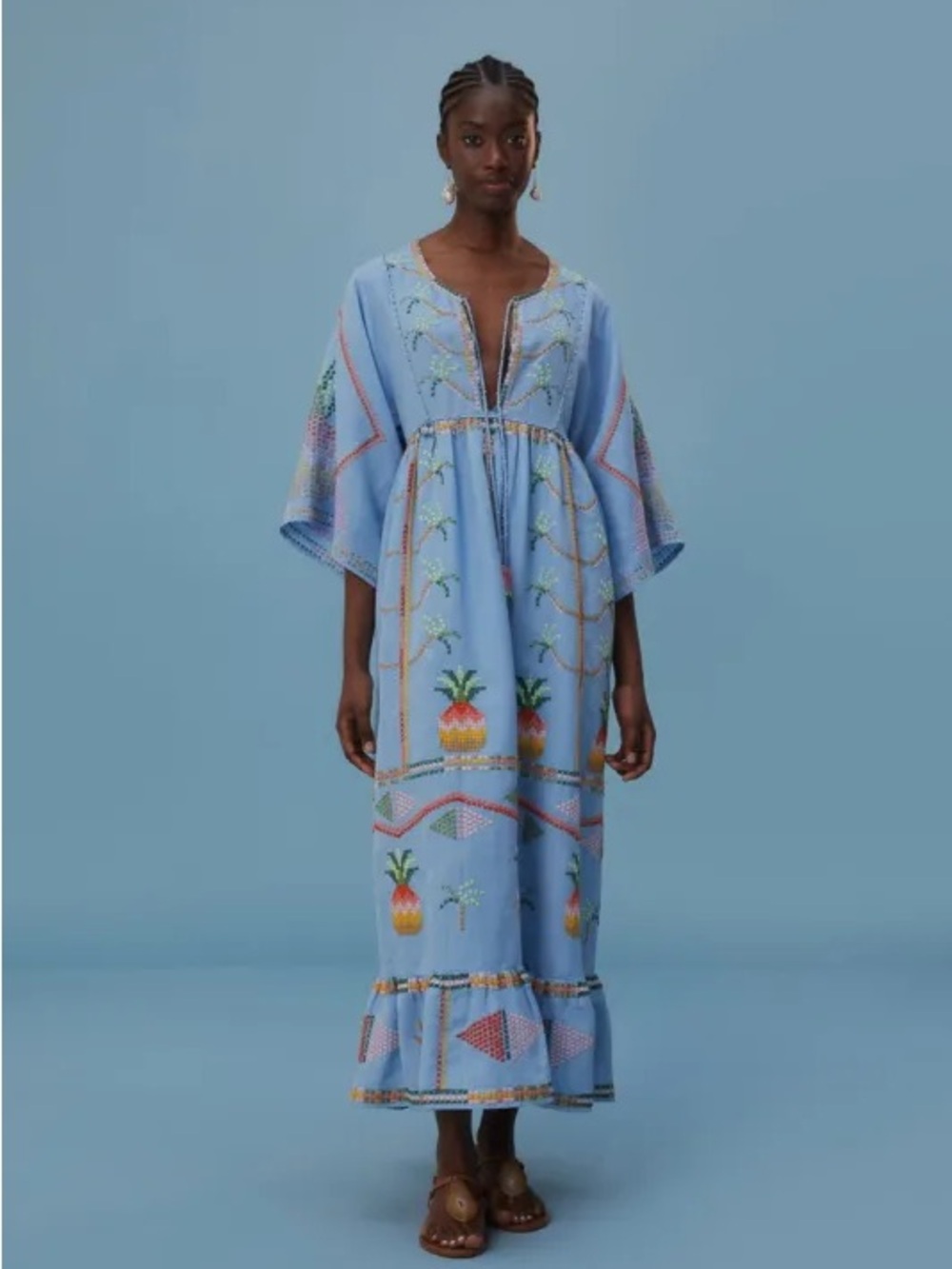 Farm Rio Embroidered Pineapple Maxi Dress sz Small